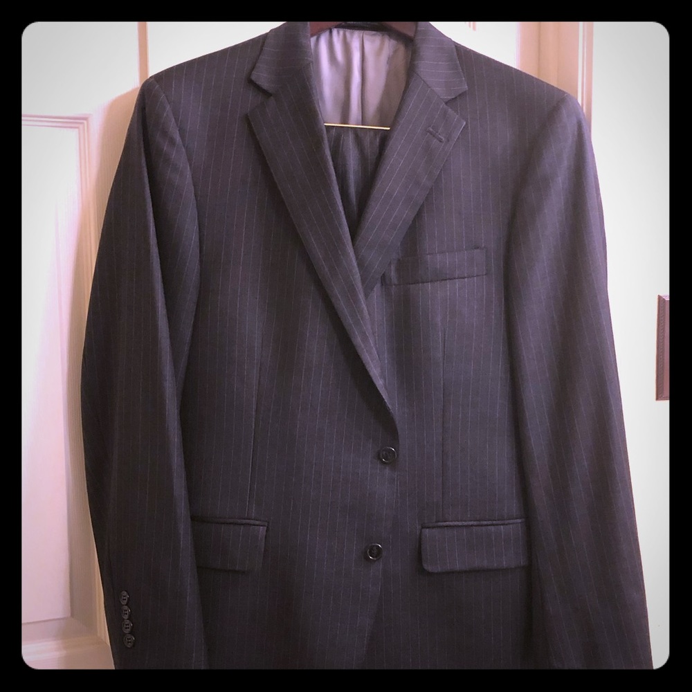 Navy blue pin stripe suit